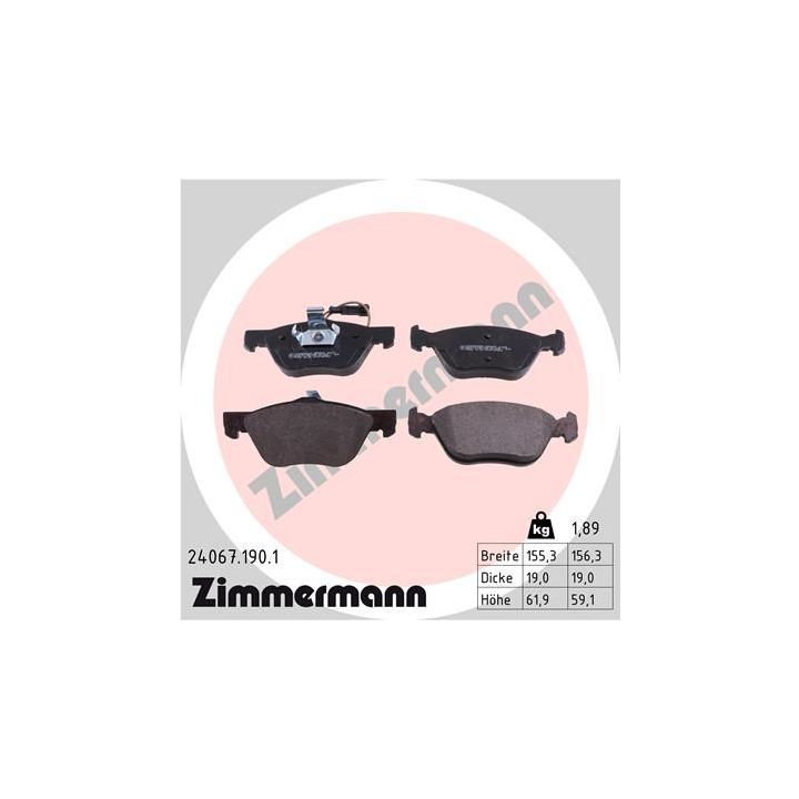 Stabdžių trinkelių rinkinys, diskinis stabdys ZIMMERMANN 24067.190.1