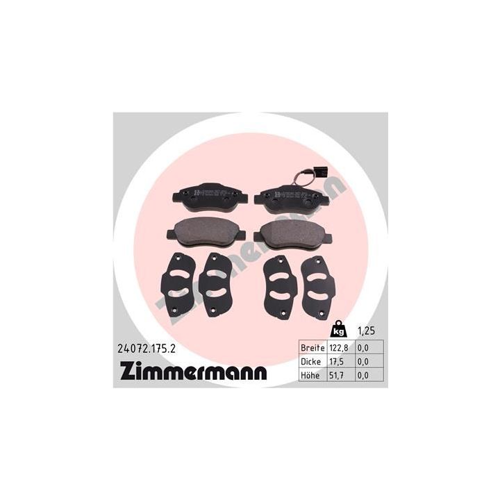 Stabdžių trinkelių rinkinys, diskinis stabdys ZIMMERMANN 24072.175.2