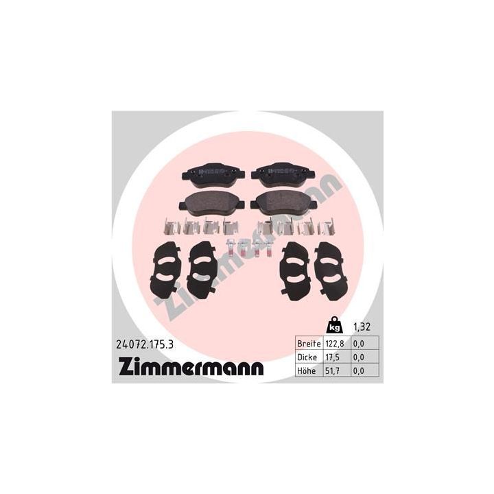 Stabdžių trinkelių rinkinys, diskinis stabdys ZIMMERMANN 24072.175.3
