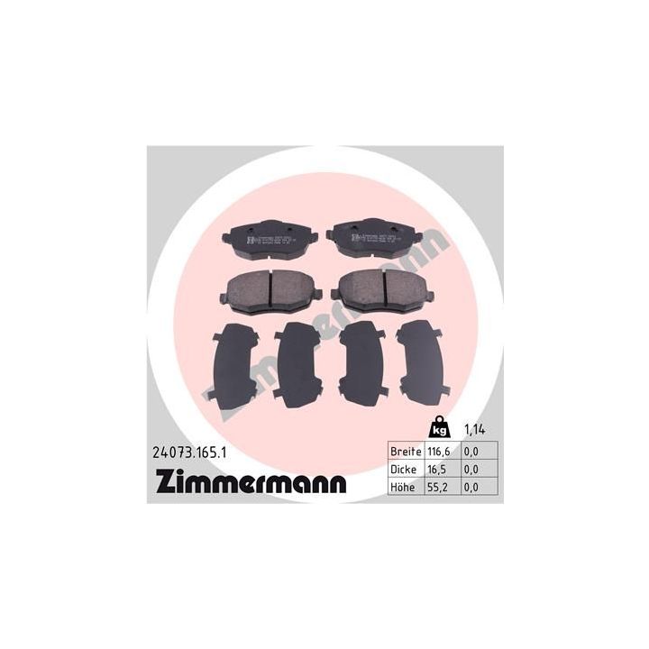 Stabdžių trinkelių rinkinys, diskinis stabdys ZIMMERMANN 24073.165.1