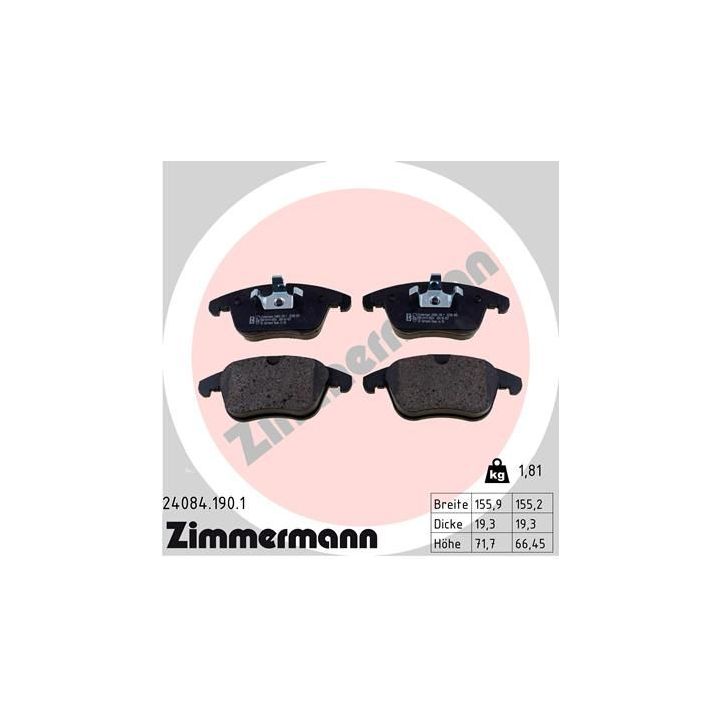 Stabdžių trinkelių rinkinys, diskinis stabdys ZIMMERMANN 24084.190.1