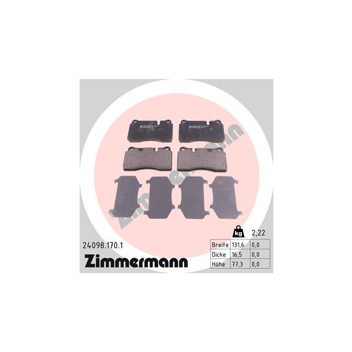 Stabdžių trinkelių rinkinys, diskinis stabdys ZIMMERMANN 24098.170.1