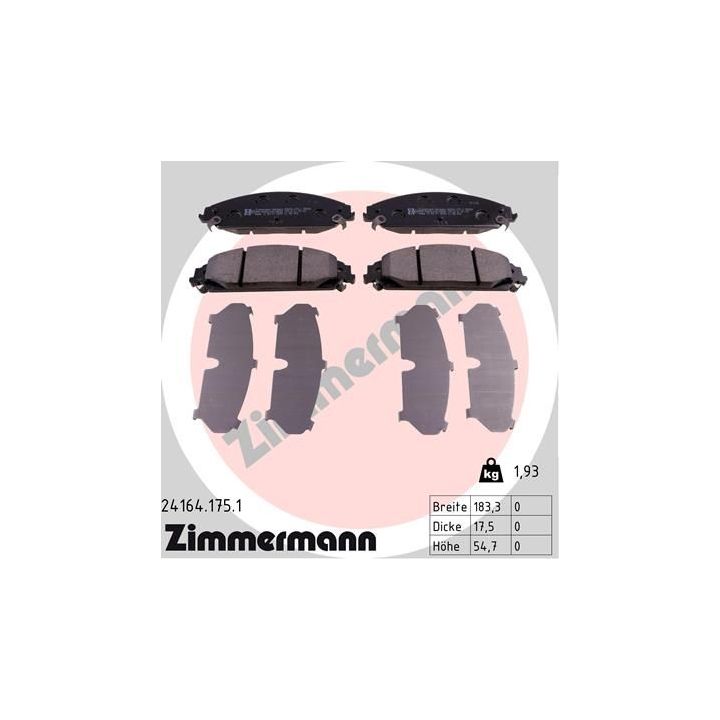 Stabdžių trinkelių rinkinys, diskinis stabdys ZIMMERMANN 24164.175.1