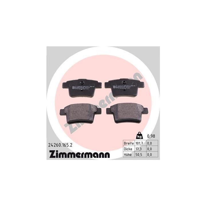 Stabdžių trinkelių rinkinys, diskinis stabdys ZIMMERMANN 24260.165.2