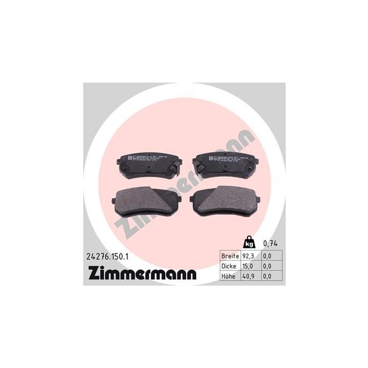 Stabdžių trinkelių rinkinys, diskinis stabdys ZIMMERMANN 24276.150.1