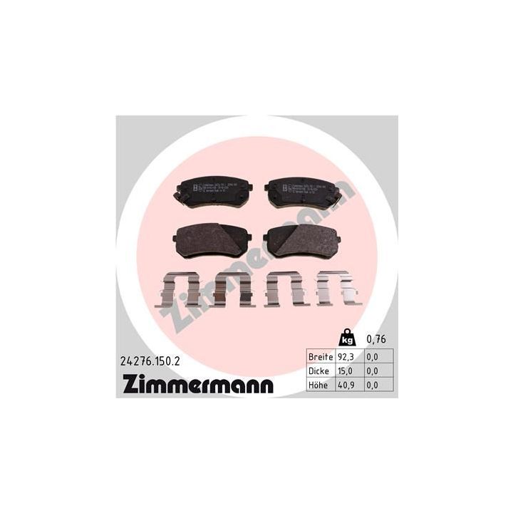 Stabdžių trinkelių rinkinys, diskinis stabdys ZIMMERMANN 24276.150.2