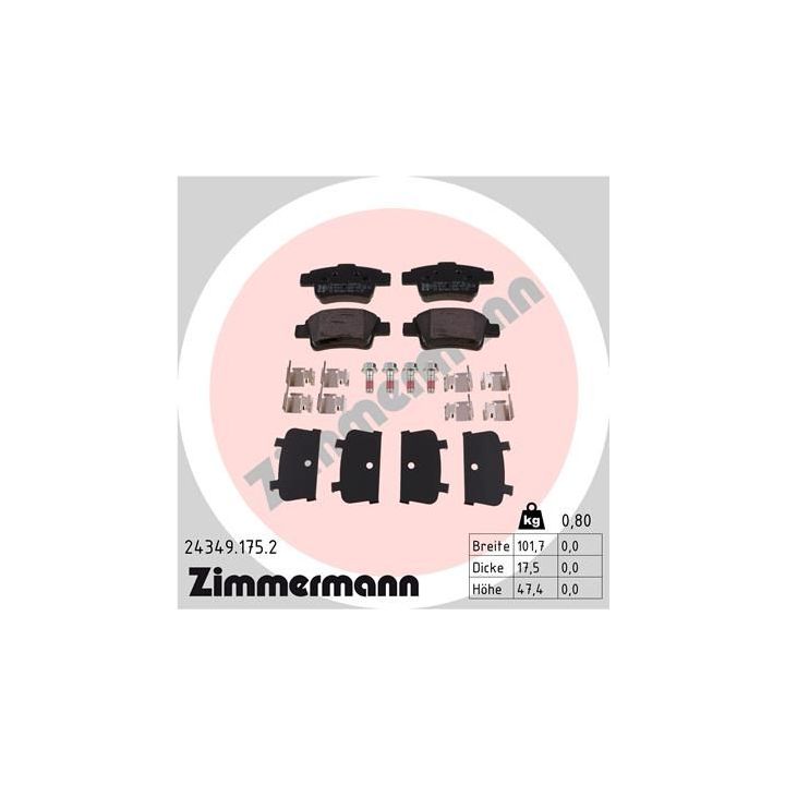 Stabdžių trinkelių rinkinys, diskinis stabdys ZIMMERMANN 24349.175.2