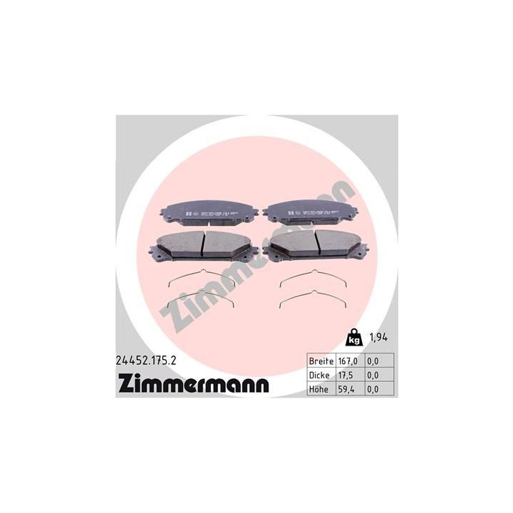 Stabdžių trinkelių rinkinys, diskinis stabdys ZIMMERMANN 24452.175.2