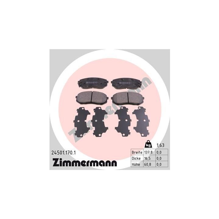 Stabdžių trinkelių rinkinys, diskinis stabdys ZIMMERMANN 24501.170.1