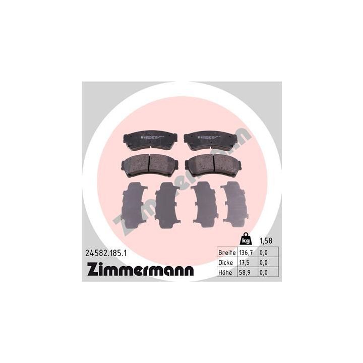 Stabdžių trinkelių rinkinys, diskinis stabdys ZIMMERMANN 24582.185.1