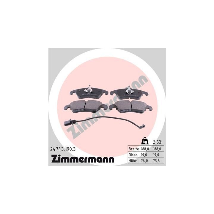 Stabdžių trinkelių rinkinys, diskinis stabdys ZIMMERMANN 24743.190.3