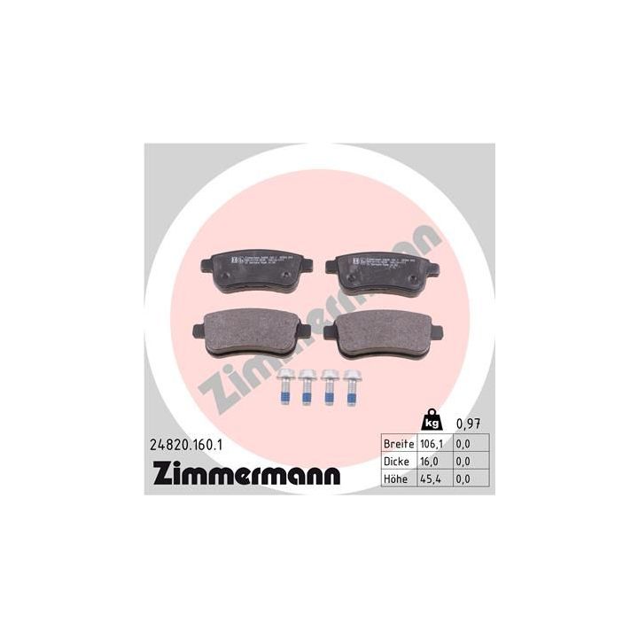 Stabdžių trinkelių rinkinys, diskinis stabdys ZIMMERMANN 24820.160.1