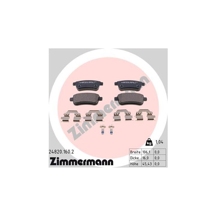 Stabdžių trinkelių rinkinys, diskinis stabdys ZIMMERMANN 24820.160.2