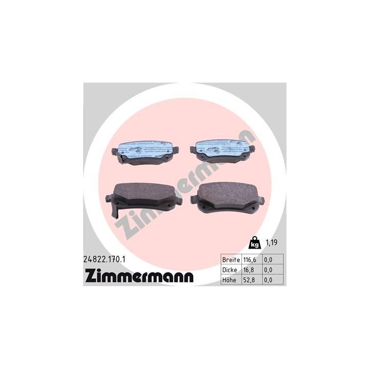 Stabdžių trinkelių rinkinys, diskinis stabdys ZIMMERMANN 24822.170.1