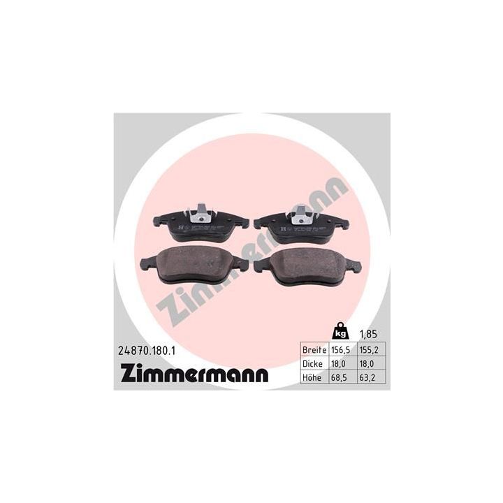 Stabdžių trinkelių rinkinys, diskinis stabdys ZIMMERMANN 24870.180.1