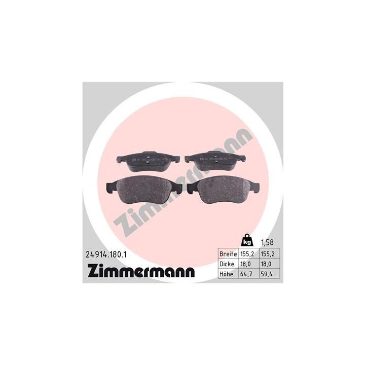 Stabdžių trinkelių rinkinys, diskinis stabdys ZIMMERMANN 24914.180.1