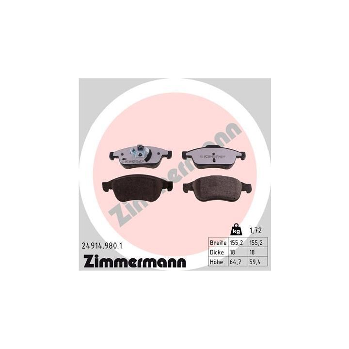 Stabdžių trinkelių rinkinys, diskinis stabdys ZIMMERMANN 24914.980.1