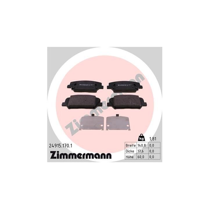 Stabdžių trinkelių rinkinys, diskinis stabdys ZIMMERMANN 24915.170.1