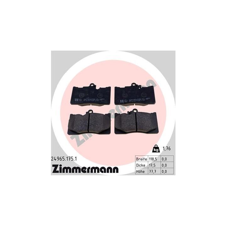 Stabdžių trinkelių rinkinys, diskinis stabdys ZIMMERMANN 24965.175.1