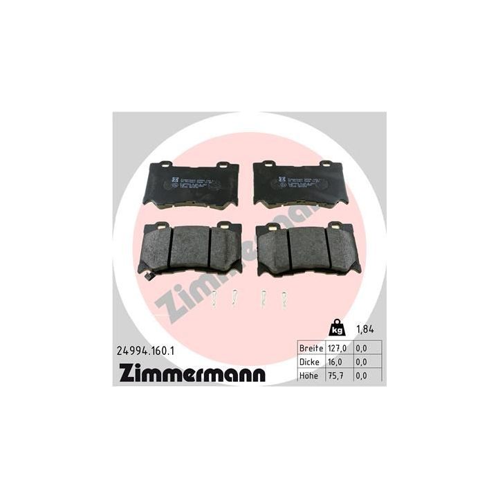 Stabdžių trinkelių rinkinys, diskinis stabdys ZIMMERMANN 24994.160.1