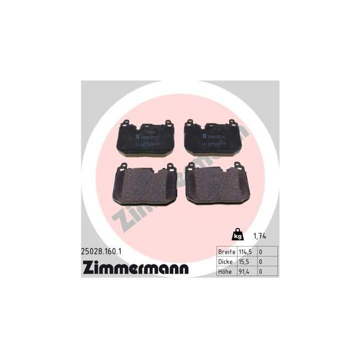 Stabdžių trinkelių rinkinys, diskinis stabdys ZIMMERMANN 25028.160.1