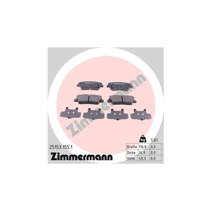Stabdžių trinkelių rinkinys, diskinis stabdys ZIMMERMANN 25153.155.1