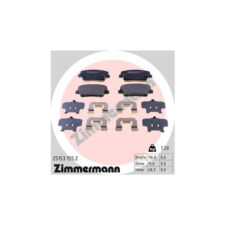 Stabdžių trinkelių rinkinys, diskinis stabdys ZIMMERMANN 25153.155.2