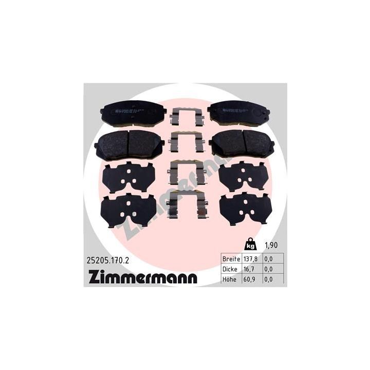 Stabdžių trinkelių rinkinys, diskinis stabdys ZIMMERMANN 25205.170.2