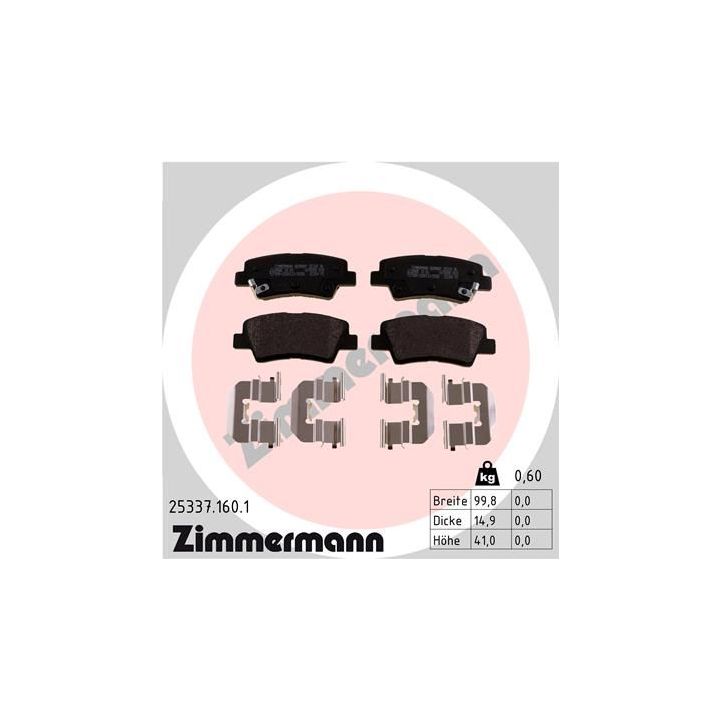 Stabdžių trinkelių rinkinys, diskinis stabdys ZIMMERMANN 25337.160.1