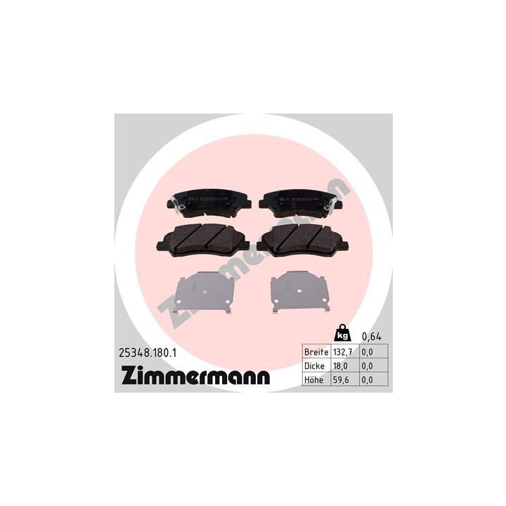 Stabdžių trinkelių rinkinys, diskinis stabdys ZIMMERMANN 25348.180.1