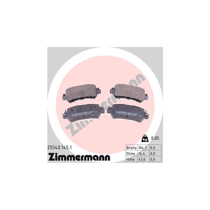 Stabdžių trinkelių rinkinys, diskinis stabdys ZIMMERMANN 25540.145.1
