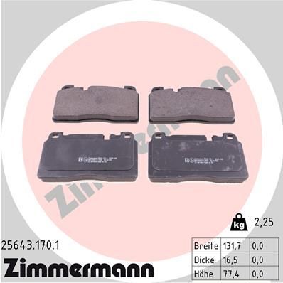 Stabdžių trinkelių rinkinys, diskinis stabdys ZIMMERMANN 25643.170.1