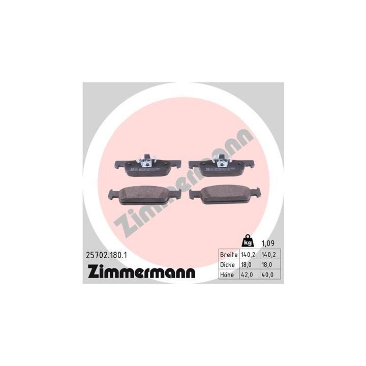 Stabdžių trinkelių rinkinys, diskinis stabdys ZIMMERMANN 25702.180.1