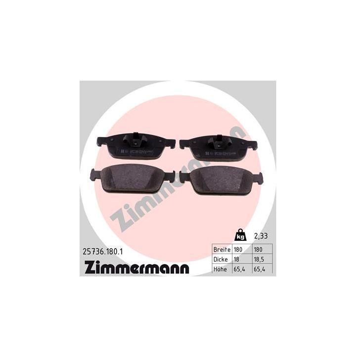 Stabdžių trinkelių rinkinys, diskinis stabdys ZIMMERMANN 25736.180.1