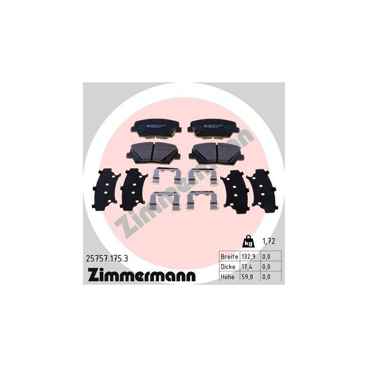 Stabdžių trinkelių rinkinys, diskinis stabdys ZIMMERMANN 25757.175.3