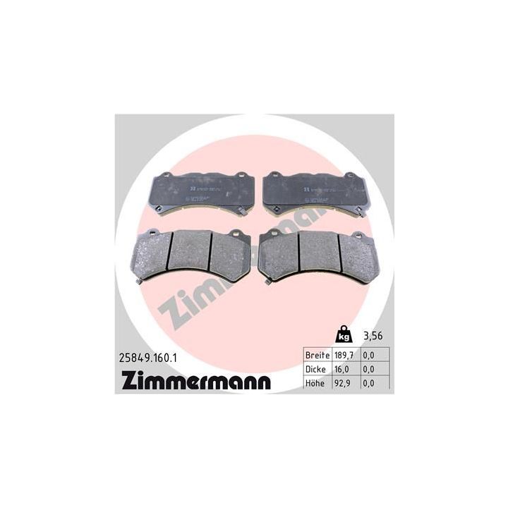 Stabdžių trinkelių rinkinys, diskinis stabdys ZIMMERMANN 25849.160.1