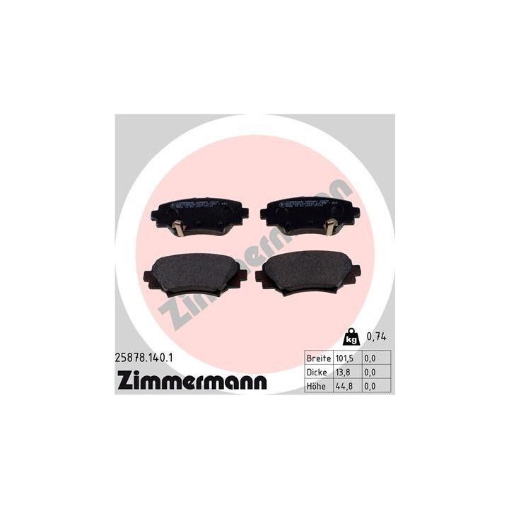 Stabdžių trinkelių rinkinys, diskinis stabdys ZIMMERMANN 25878.140.1