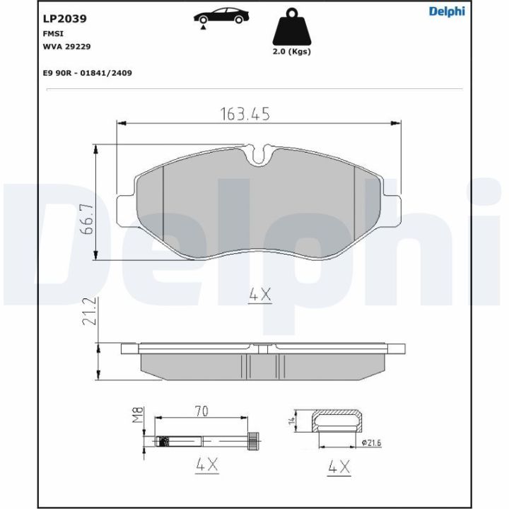Stabdžių trinkelių rinkinys, diskinis stabdys DELPHI LP2039