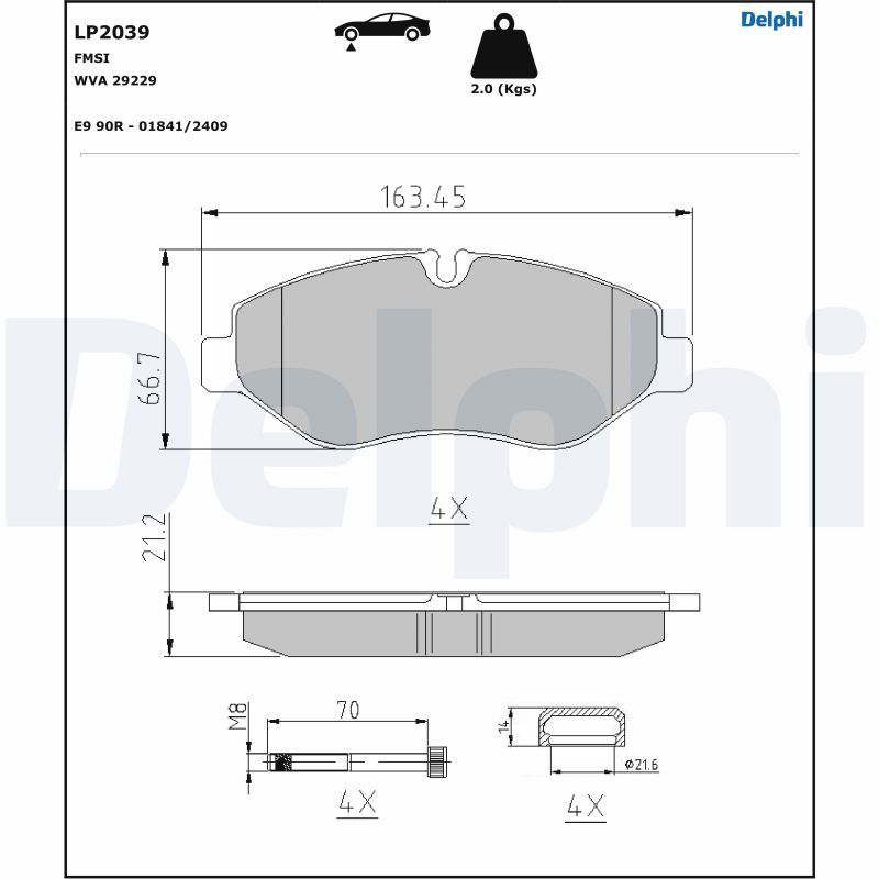 Stabdžių trinkelių rinkinys, diskinis stabdys DELPHI LP2039