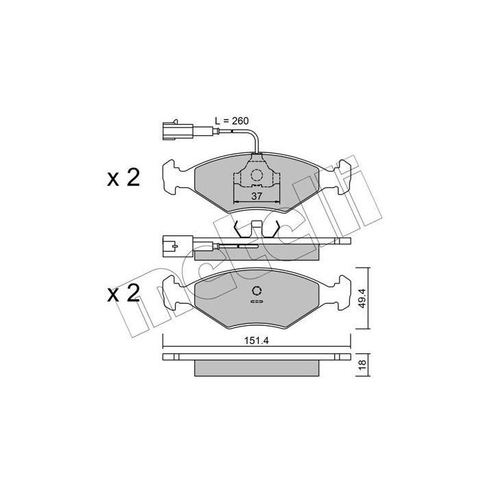 Stabdžių trinkelių rinkinys, diskinis stabdys METELLI 22-0057-1