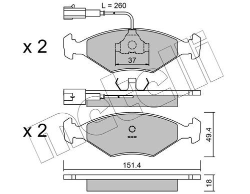 Stabdžių trinkelių rinkinys, diskinis stabdys METELLI 22-0057-1