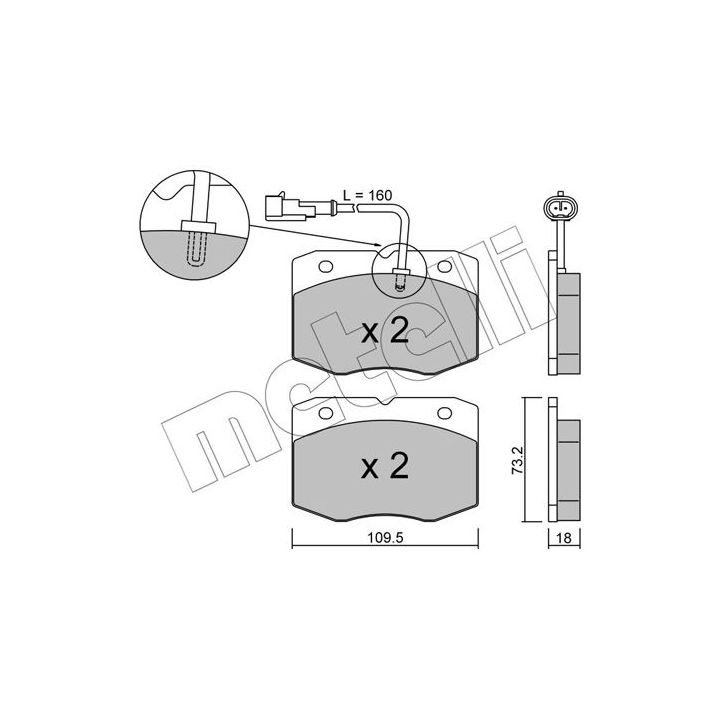 Stabdžių trinkelių rinkinys, diskinis stabdys METELLI 22-0139-1