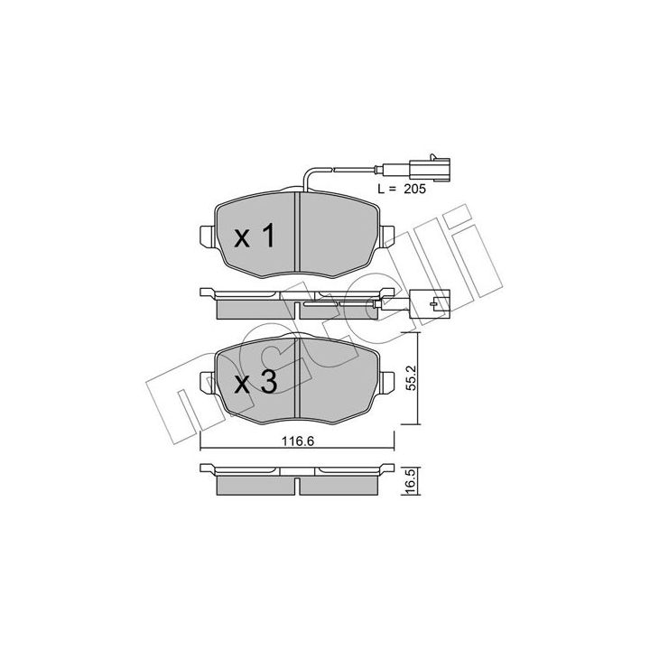 Stabdžių trinkelių rinkinys, diskinis stabdys METELLI 22-0528-1
