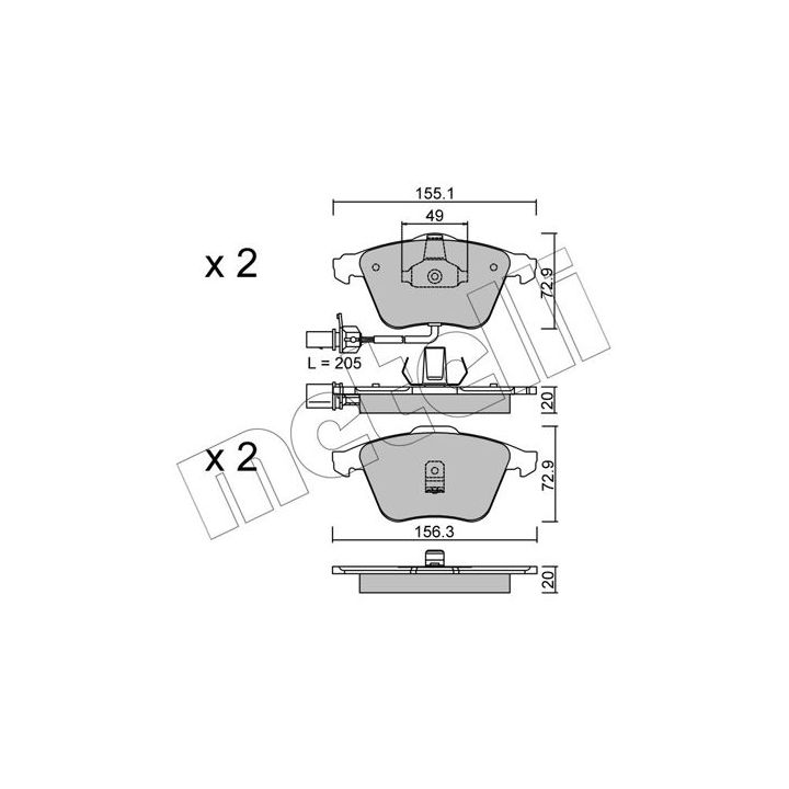 Stabdžių trinkelių rinkinys, diskinis stabdys METELLI 22-0549-0