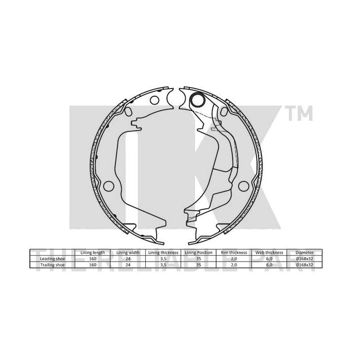 Stabdžių trinkelių komplektas, stovėjimo stabdis NK 2734788