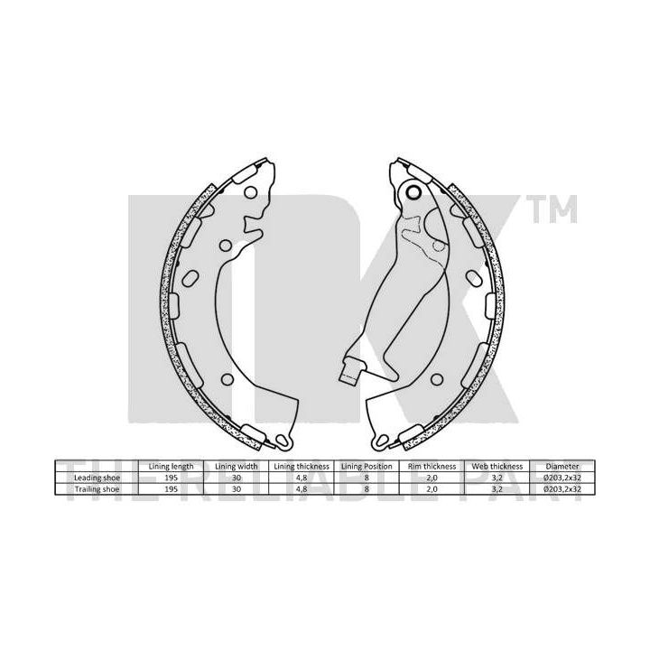 Stabdžių trinkelių komplektas, stovėjimo stabdis NK 2734789