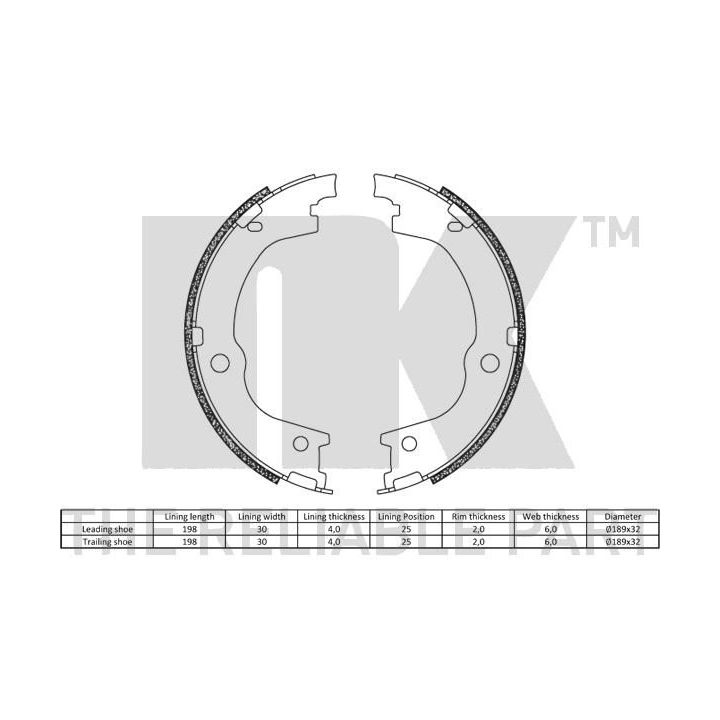 Stabdžių trinkelių komplektas, stovėjimo stabdis NK 2734845