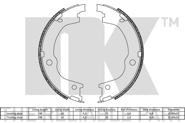 Stabdžių trinkelių komplektas, stovėjimo stabdis NK 2734845