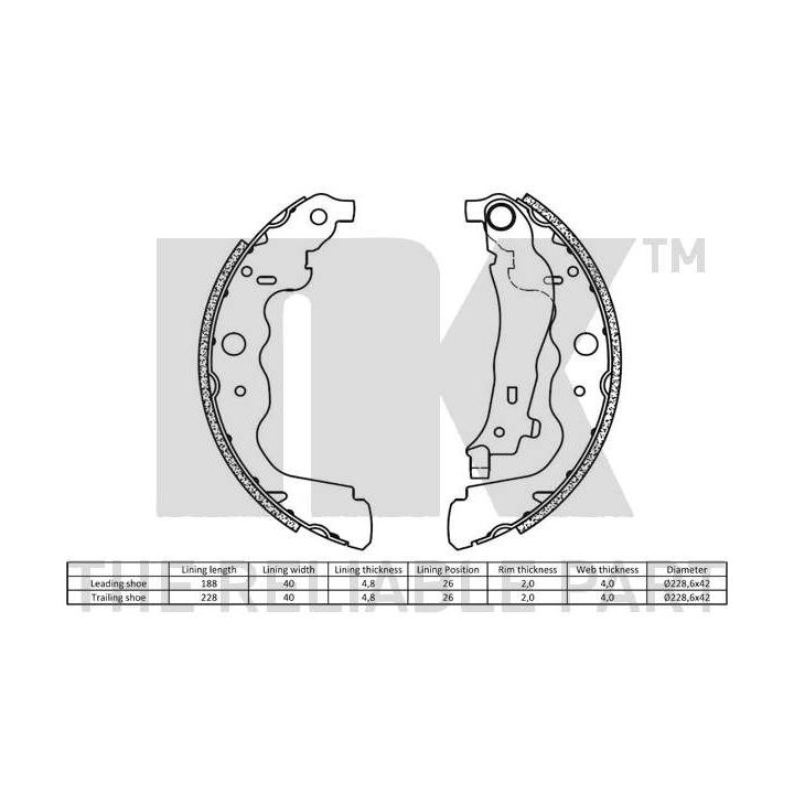 Stabdžių trinkelių komplektas, stovėjimo stabdis NK 2739787