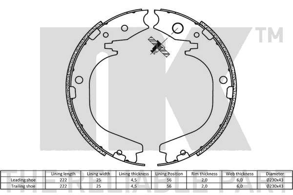 Stabdžių trinkelių komplektas, stovėjimo stabdis NK 2722847